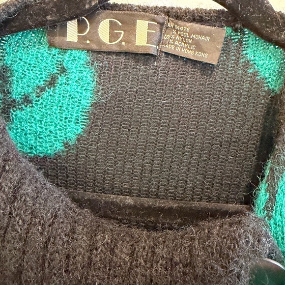 Vtg P.G.E Teal & Black Wool Mohair Knit Cardigan Sweater Jacket, Sz Small - Picture 8 of 8